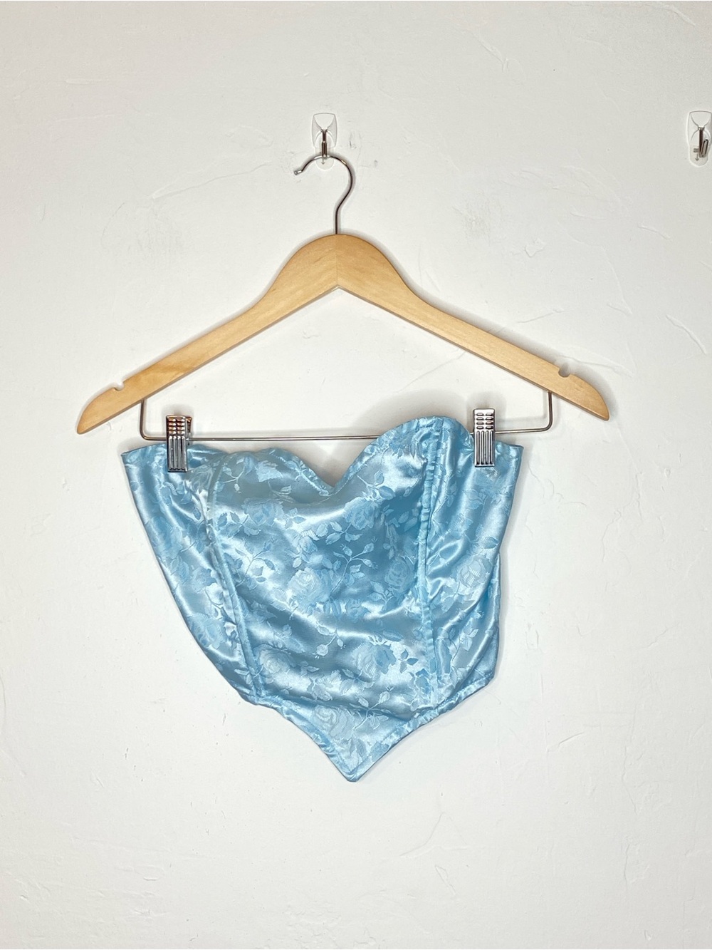 Satin Light Blue Strapless Bustier Floral Y2K Top